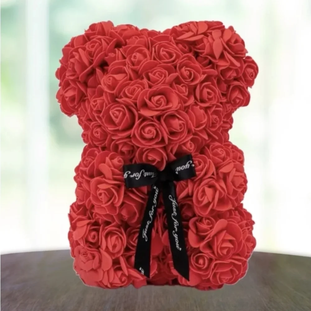 Red Faux Realistic Looking Rose Teddy Bear